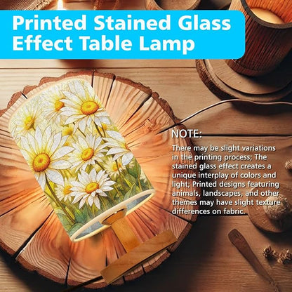 Daisy Table Lamp LED 3-Color Pressed Bedside, Daisy Shade Lamp with Wood Base for Bedroom Living Room Desk Office