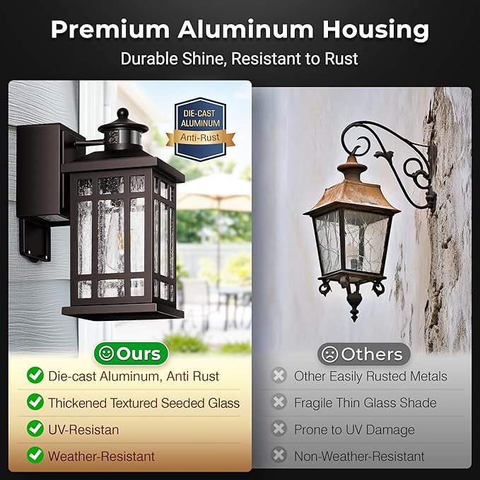 Outside Wall Lighting for House with GFCI Outlet, Oil-Rubbed Bronze Motion Sensor Outdoor Lights with Bubble Glass, Outdoor Sconce Light Wall Lantern, Exterior Garage Lights for Coach, Doorway