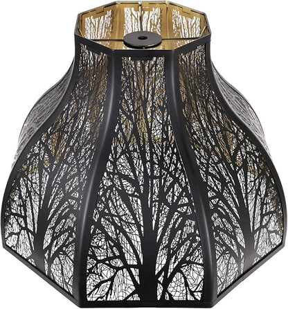 Etched Forest Large Metal Lampshade 5.32 X 13 X 9.5 Inch 8-petal Lotus Shape Fits for Floor Lamp Table Lamp for Living Room Bedroom(Outer Black Inner Gold)