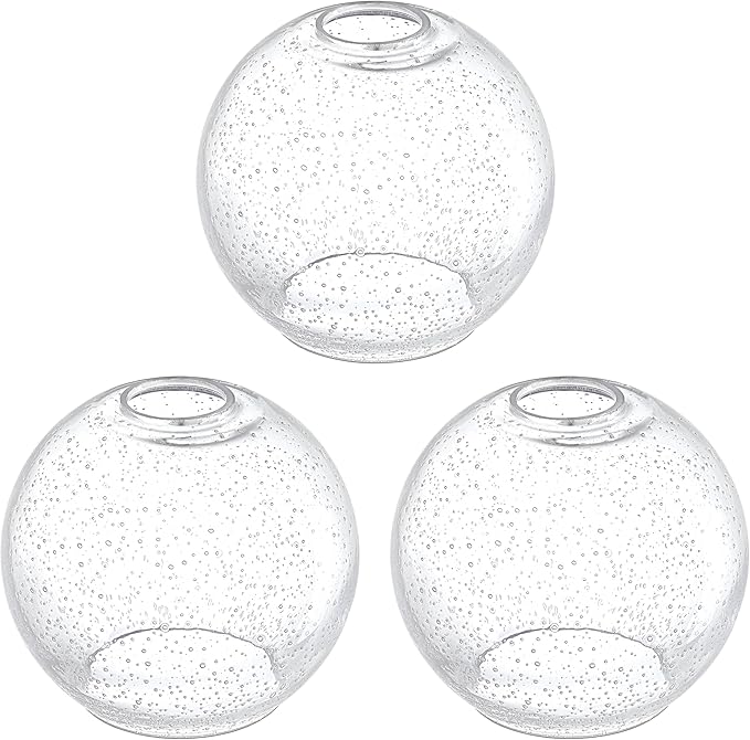 3 Pack 6.3 Inch Clear Seeded Glass Lamp Shade Pendant Ceiling Chandelier Wall Sconce Light Replacement Glass Shade Fixture Over Sink Kitchen Island