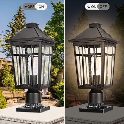 Darkaway 2pcs Large Outdoor Post Lights Lamp, 17inch Waterproof Aluminum Post Lamp with Glass, Fence Post Deck Lighting for Patio Pathway