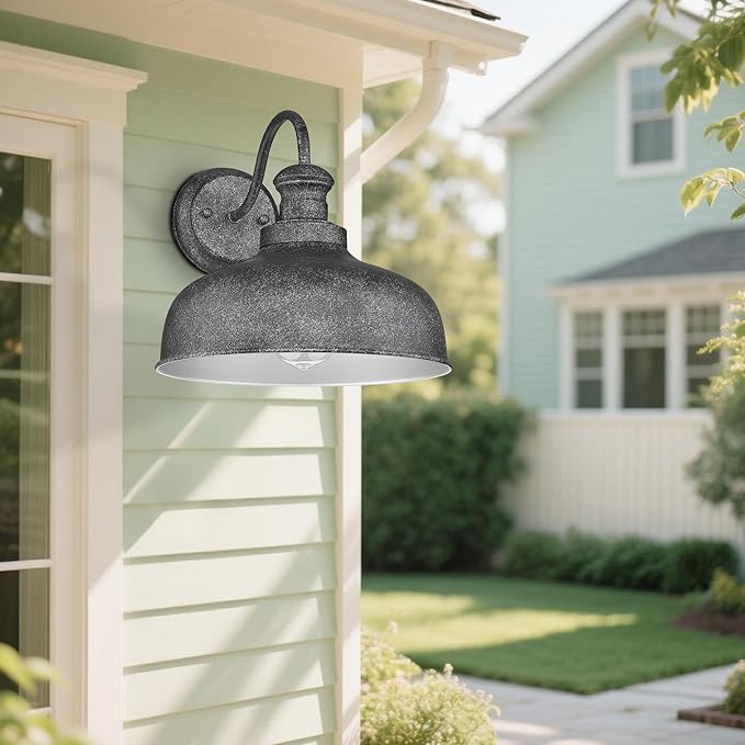 Outdoor Wall Light Fixture, Farmhouse Barn Light, Farmhouse Weatherproof Exterior Wall Sconce, Anti-Rust Outside Lantern Lamp for Porch, Patio, Garage (Antique Silver, Regular-3Pack)