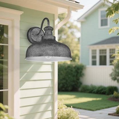 Outdoor Wall Light Fixture, Farmhouse Barn Light, Farmhouse Weatherproof Exterior Wall Sconce, Anti-Rust Outside Lantern Lamp for Porch, Patio, Garage (Antique Silver, Regular-8Pack)