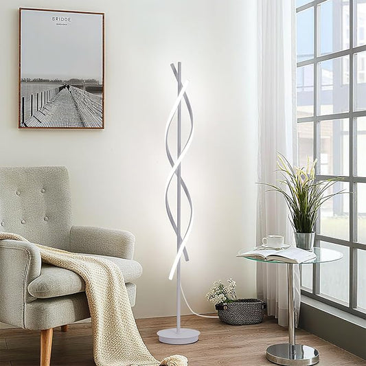 NKU Unique Spiral Floor Lamp 3 Color Dimmable with Remote, 63in Modern Creative White Standing Tall Lamp for Living Room Bedroom Office