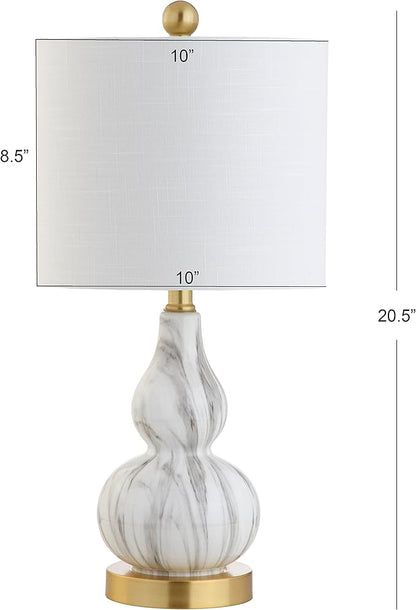 JONATHAN Y JYL1028D-SET2 20.5" Black and White Marbleized Glass Gourd Table Lamp Set of 2, Modern Glam Bedside Nightstand Lamps for Bedroom, Living Room, Office, End Table with White Linen Drum Shade