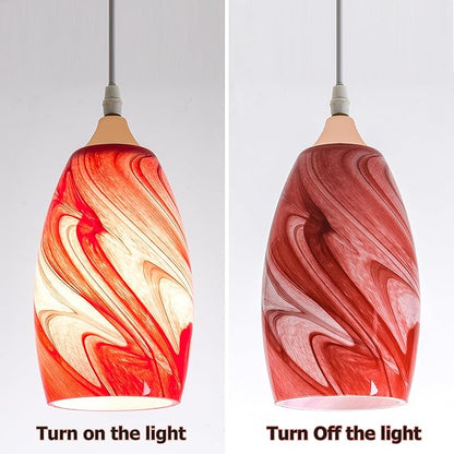 GO&SO 2-Pack Burgundy White Swirl Glass Pendant Lights Kitchen Island - Hand-Blown Vortex Texture Pendant Lamp Fixtures, E26 Base, 7.8"H Oval Art Fixtures, 1.57" Fitter,Mini Chandelier Replacement Set