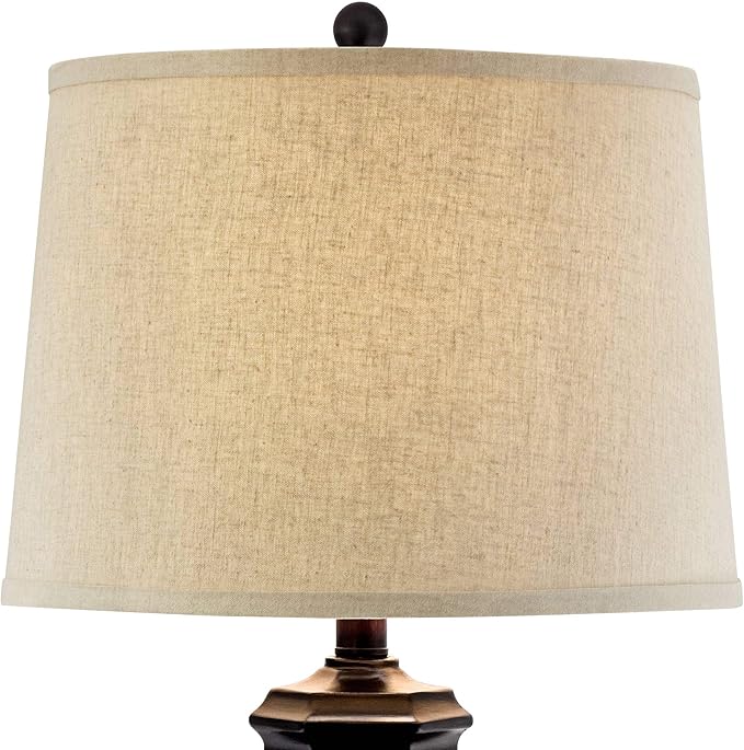 Regency Hill Tropical Natural Cottage Jar Table Lamps 29" Tall Set of 2 Weathered Brown Woven Wicker Beige Linen Fabric Drum Shade Decor for Living Room Bedroom House Bedside Nightstand Home