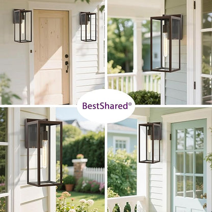 Bestshared Outdoor Wall Sconce Lights,Exterior Wall Lighting Fixtures with Clear Glass, Anti-Rust Modern Black Outside Lantern Lamp for House Front Porch Doorway Patio (Oil Rubbed Bronze, 15"-1 Pack)
