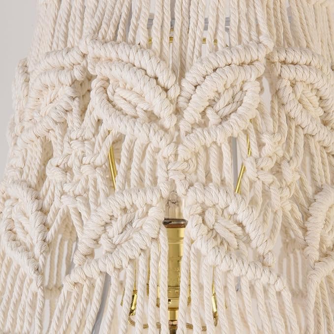 White Ivory Bell Lamp shade Medium Boho Lampshade 7.5``Top x 12``Bottom x 11``High(Spider) Handmade Woven Lamp shade for Table Lamp & Bedside Lamp - Replacement Tassel Lampshade