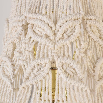 White Ivory Bell Lamp shade Medium Boho Lampshade 7.5``Top x 12``Bottom x 11``High(Spider) Handmade Woven Lamp shade for Table Lamp & Bedside Lamp - Replacement Tassel Lampshade