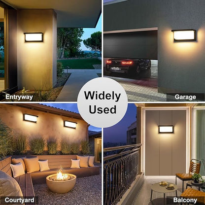 2 Pack LED Porch Light Outdoor, 18W 1800LM 3000K Warm White, IP65 Waterproof Anti-Rust Modern Wall Lighting, Exterior Wall Mount Fixture for Christmas, Garage, Hallway, Backyard