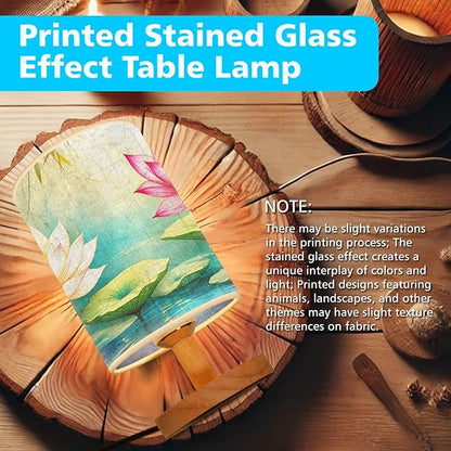 Lotus Table Lamp LED 3-Color Pressed Bedside, Lotus Shade Lamp with Wood Base for Bedroom Living Room Desk Office