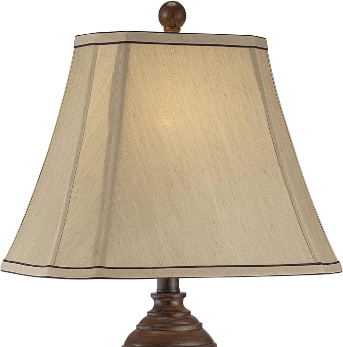 Regency Hill Traditional Style Table Lamp 28.5" Tall Carved Two Tone Brown Urn Shaped Ball Beige Fabric Rectangular Shade for Living Room Bedroom House Bedside Nightstand Home Office