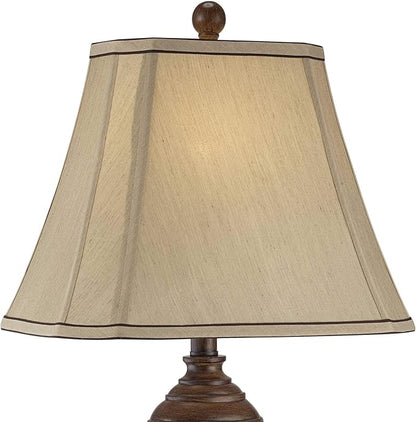 Regency Hill Traditional Style Table Lamp 28.5" Tall Carved Two Tone Brown Urn Shaped Ball Beige Fabric Rectangular Shade for Living Room Bedroom House Bedside Nightstand Home Office