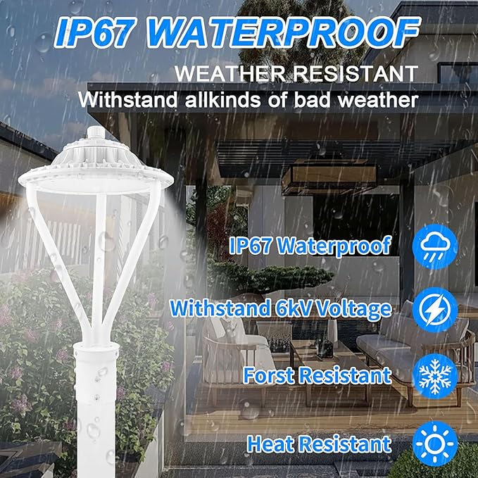 LED Post Top Light 30/50/75W Adjustable 9750 LM 3000/4000/5000K LED Circular Area Light Outdoor Pole Lights with Photocell, IP67 Parking Lot Lights Fixture Commercial Lighting, 100-277V ETL&DLC Listed