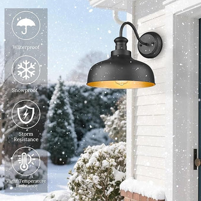Black Outdoor Barn Light for Farmhouse, Anti-Rust 2 Pack 11.5 Inch Dome Exterior Wall Mount Lights Fixture ,Weather Resistant Outdoor Wall Sconce Lighting for Porch, Garage, Patio, Entryway (Black)