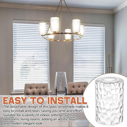 8 Pcs Clear Hammered Glass Shade Replacements for Pendant Light Fixtures Glass Lamp Shade Cover, 1-5/8 Inch Fitter E26 Base, 4"w x 6"h, Replacement Lamp Globe for Chandelier Wall Sconce