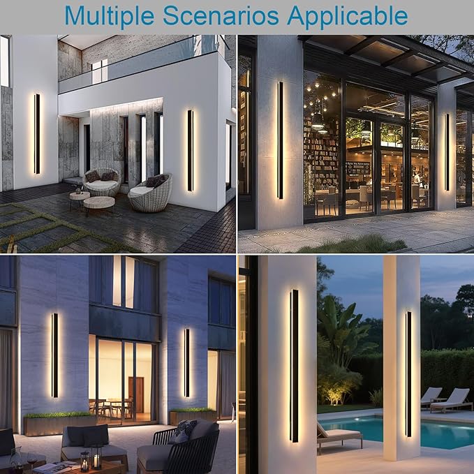 71inch Modern Outdoor Wall Light, IP65 Waterproof Front Door Lights Black Outdoor Wall Sconce, 3000K Acrylic Exterior Lighting Fixtures Wall Mount, LED Long Outside Lights for House Patio