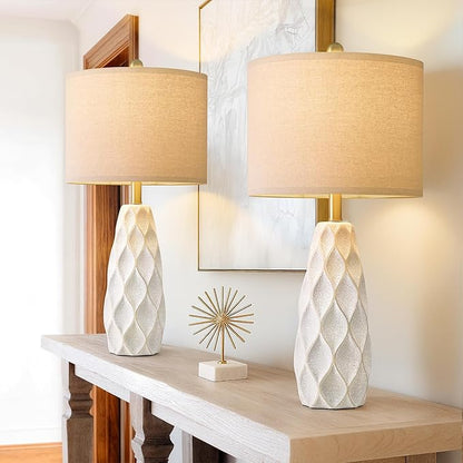 27.5" Ceramic Table Lamps for Living Room Bedroom Lamps Set of 2 Modern Boho Bedside Lamps Night Stands Farmhouse Vintage Large Nightstand Lamp Reading Light Home Office Dorm Desk Deco Gifts, White