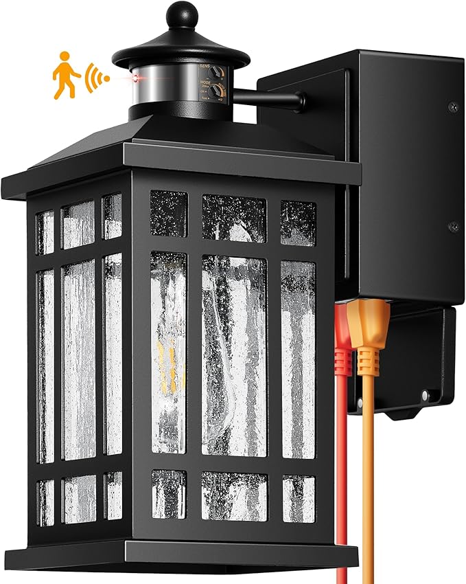 Motion Sensor Outdoor Lights with GFCI, Modern Black Dusk to Dawn Outdoor Lighting, Upgraded Motion Sensor Outside Lighting for House Patio Garage, Adjustable Sensitivity and Time, Hardwired