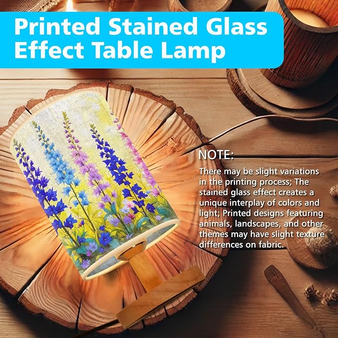 Larkspur Table Lamp LED 3-Color Pressed Bedside, Larkspur Shade Lamp with Wood Base for Bedroom Living Room Desk Office