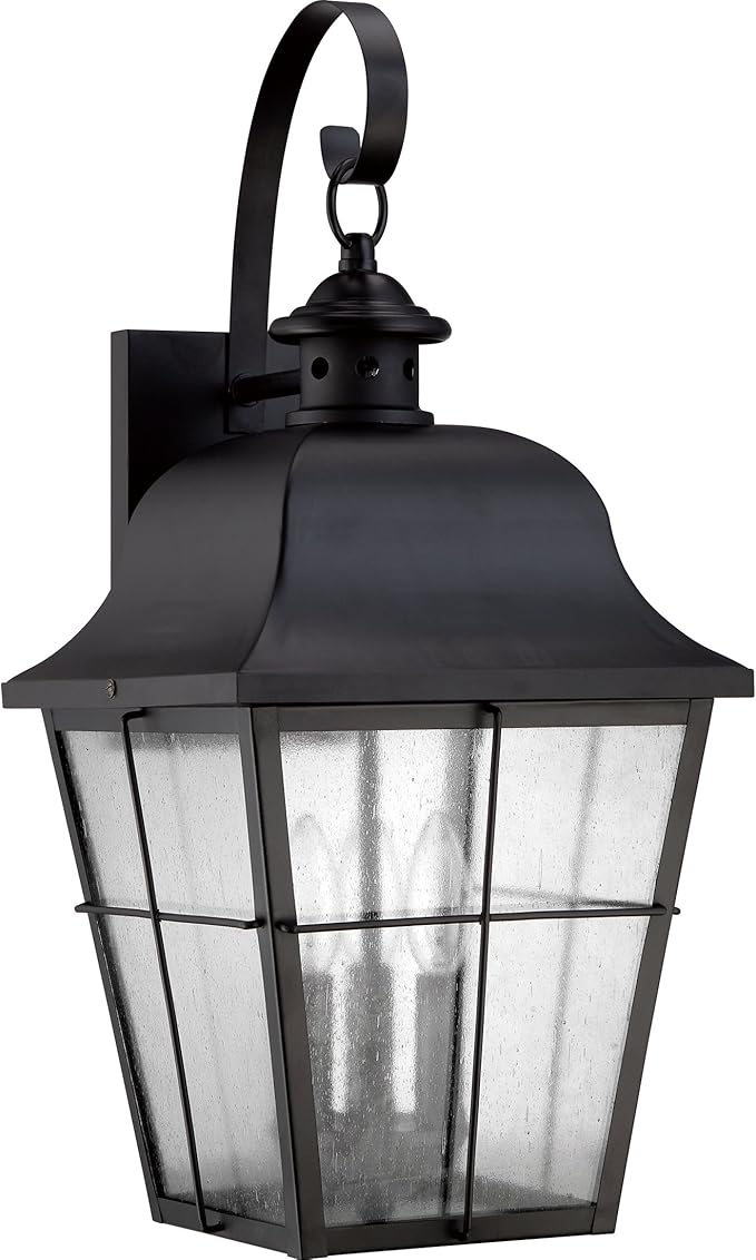 Quoizel Millhouse Outdoor Wall Lantern, 22 Inch, 3-Light Mystic Black Traditional Wall Sconce, Clear Seeded Glass, 60W, Exterior Wall Lantern Fixture, Outside Lights for Patio, Porch, Garage or Yard