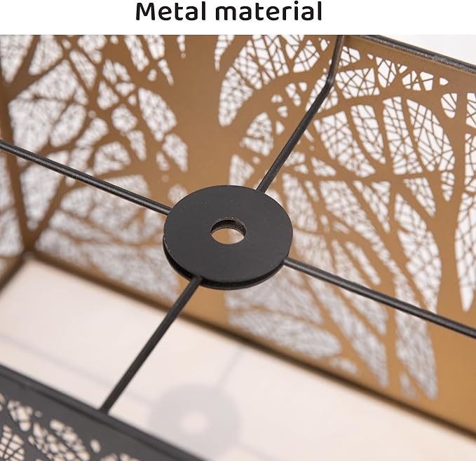 Large decorative spiderman Lamp Shade, Metal rectangular lamp shade,unique lamp shade,boho lamp shades for floor lamps,Etched Forest Tree Design, 6.8 x 12.5 x 8 inches, Black with Gold Interior