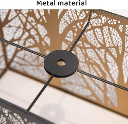 Large decorative spiderman Lamp Shade, Metal rectangular lamp shade,unique lamp shade,boho lamp shades for floor lamps,Etched Forest Tree Design, 6.8 x 12.5 x 8 inches, Black with Gold Interior