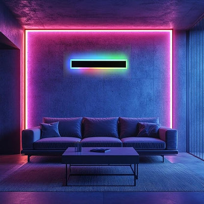 BONLICHT 1 Pack 24in LED Outdoor Wall Lights Modern Black Long Outdoor RGB Wall Sconce IP65 Waterproof Linear Outside Exterior Lighting Fixture for Porch Patio Garden House (Remote Control Included)