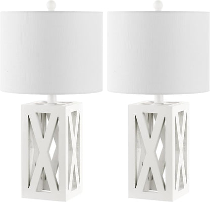 JONATHAN Y JYL1062B-SET2 Stewart 21.5" Wood LED Table Lamp Farmhouse, French Country, Rustic, Bohemian, Bedroom, Living Room, Office, College, Bookcase, White (Set of 2)