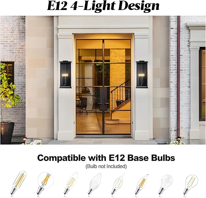 Extra Large Black Outdoor Light Fixtures Wall Mount,Modern Outdoor Wall Lantern,Exterior Porch Garage Light, Outside Sconce for House,Entryway with Thick Glass Shades & E12 Base