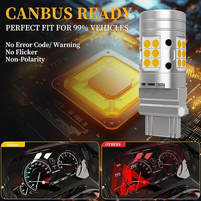 Yorkim Canbus 3157 Turn Signal Light Bulbs, Anti Hyper Flash, 3156 LED Bulb Amber with Cooling fan, 500% Brighter 3156 3057 4157 4114 LED Bulb, Pack of 2