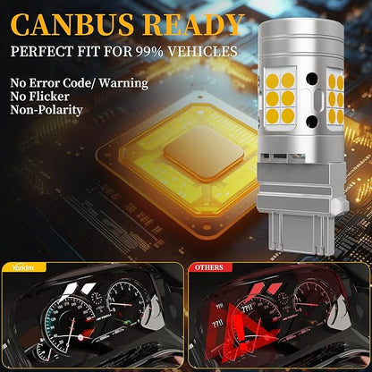 Yorkim Canbus 3157 Turn Signal Light Bulbs, Anti Hyper Flash, 3156 LED Bulb Amber with Cooling fan, 500% Brighter 3156 3057 4157 4114 LED Bulb, Pack of 2