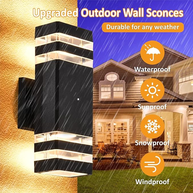 Dusk to Dawn Outdoor Wall Lights, 4 Pack Up and Down Outdoor Lights for House, Waterproof Aluminum Exterior Lighting Fixtures for Porch Garage Patio