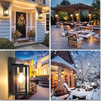 BesLowe 2-Pack Dusk to Dawn Outdoor Wall Lanterns Lights, Matte Black Waterproof Exterior Sconces with Clear Glass, Anti-Rust Outdoor Light Fixtures Outside Lights for House, Porch, Garage, Doorway