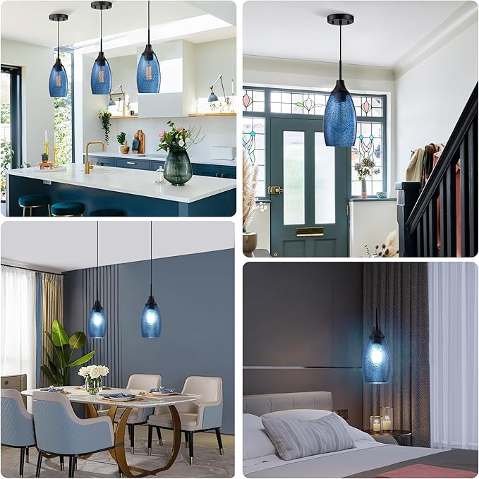 Dark Blue Seeded Glass Pendant Lamp Shade 4.72" Art Glass chandeliers Cover Mini Oval Light Shade Replacement Shade Only Light Fixtures for Kitchen Island Pendant Light 1-Pack