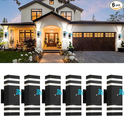 tewei 6 Pack Dusk to Dawn Outdoor Lighting, Modern Black Exterior Light Fixtures 2-Layer Up and Down Outside Wall Lights IP65 Waterproof Outdoor Sconces Lighting for Porch Garage, 3000K