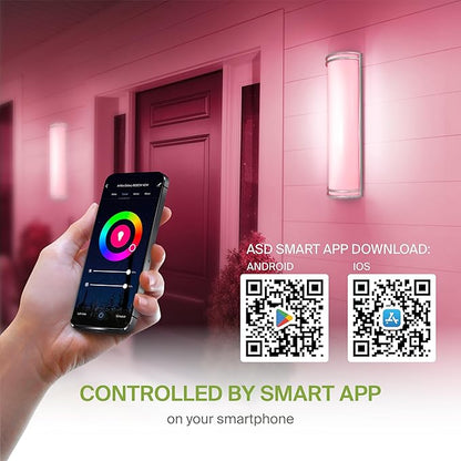 ASD 24 Inch Smart RGBW LED Outdoor & Indoor Wall Mount Light Fixture - Nickel RGB Wall Sconce Exterior Lighting - 120-277V 23W 2700-6500K Dimmable, Remote Control, Alexa - Front Door, Patio ETL