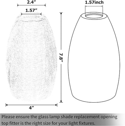 GO&SO 2 Pack Oval Clear Crackle Glass Lamp Shade Replacement,4"W x 7.8"H, 1.57" Fitter, Mini Lamp Shade Pendant Light Shade,High Transmittance for Wall Sconces/Chandelier/Kitchen Island Light