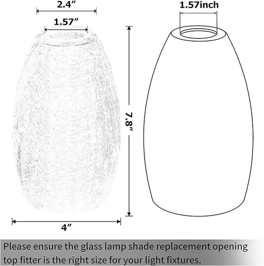 GO&SO 2 Pack Oval Clear Crackle Glass Lamp Shade Replacement,4"W x 7.8"H, 1.57" Fitter, Mini Lamp Shade Pendant Light Shade,High Transmittance for Wall Sconces/Chandelier/Kitchen Island Light
