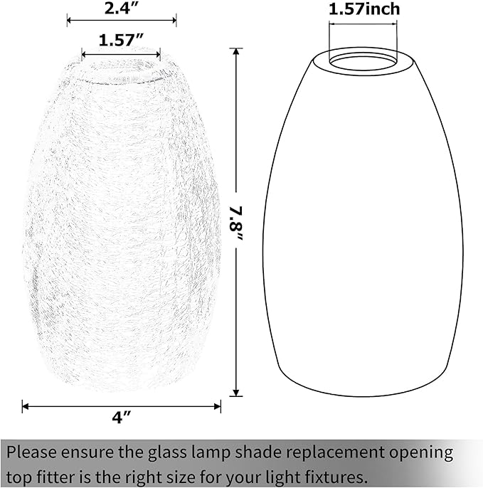 GO&SO 3 Pack Crackle Glass Pendant Light Shade Replacement, 4"W x 7.8"H, 1.57" Fitter, Oval Art Glass Light Fixture for Kitchen Island Pendant Lights, High Transmittance for Wall Sconces/Chandelier