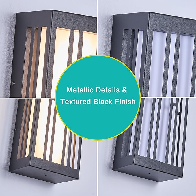 Outdoor Wall Lights, IP65 Waterproof & Anti-Rust, 1700 Lumens LED Porch Light, Triac Dimming, Textured Black Metal with White Acrylic Shade & UV Rated,Wall Mount for Patio, Entryway