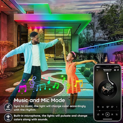 300ft Outdoor LED Strip Lights Waterproof,IP68 Outside Led Light Strips Waterproof with App and Remote,Music Sync RGB Exterior Led Rope Lights with Self Adhesive Back for Roof,Deck
