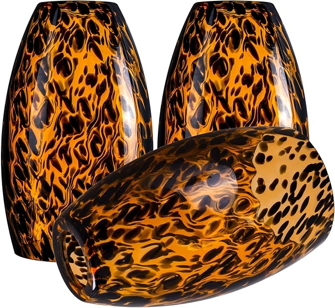 GO&SO 3pc Black-Yellow Pendant Light Shade,Fitter 1.57 ",Height 7.8 ",Max Diameter 4 ",Hand Blown Art Glass Pendant Light Fixtures Only,Oval Replacement Lamp Shades Glass Pendant Lights Kitchen Island