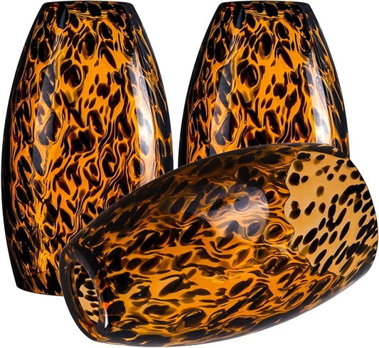 GO&SO 3pc Black-Yellow Pendant Light Shade,Fitter 1.57 ",Height 7.8 ",Max Diameter 4 ",Hand Blown Art Glass Pendant Light Fixtures Only,Oval Replacement Lamp Shades Glass Pendant Lights Kitchen Island
