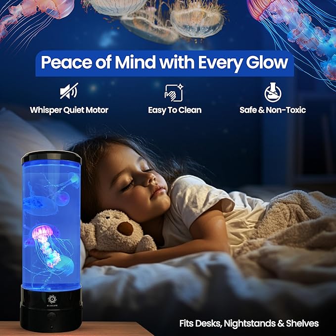 Jellyfish Lamp 6 Realistic Artificial Jellyfish – Soothing Color-Changing Light for Bedroom Decor Relaxing Night Light Aquarium Lamp (Battery not Included)