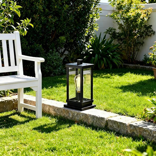 Outdoor Post Light Fixture, Hardwired Aluminum and Clear Glass Lamp Post Lantern, Waterproof Exterior Light for Yard, Driveway, Garden, Gate Pillar,E26 Base (Bulb Not Included)