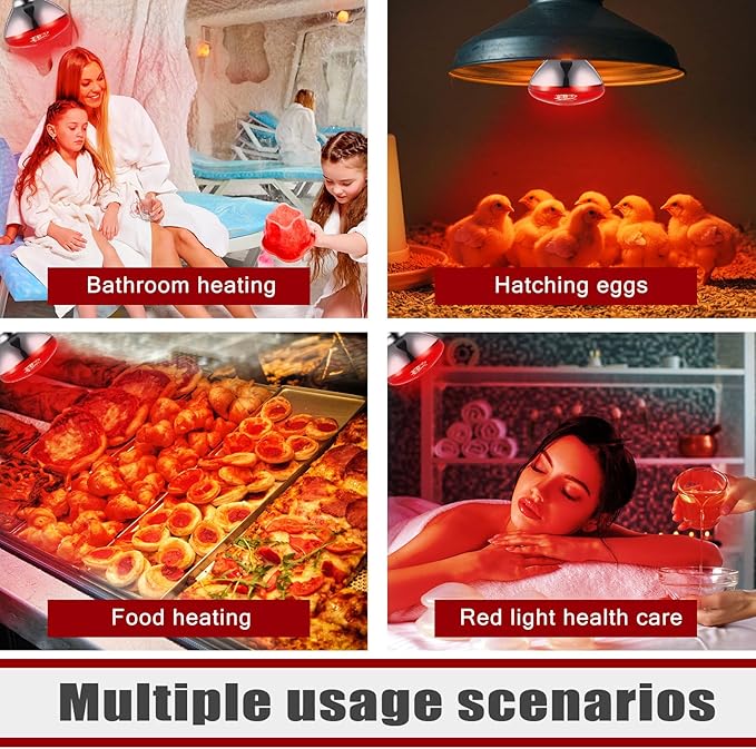VIHOSE 8 Pack Infrared Heat Lamp for Chickens 250watt 120v Thickened Red Heat Lamp Bulbs for Food Service, Reptile, Pet, Bathroom, Light Therapy Use E26 Base
