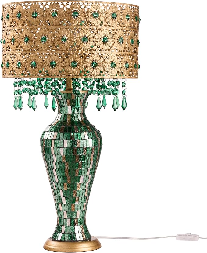 RIVER OF GOODS 25" H Jeweled Gold Drum Shade Urn Table Lamp