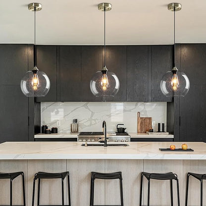 Clear Glass Pendant Lights Kitchen Island Lighting Globe Pendant Light Fixtures Modern Pendant Lighting for Kitchen Island Bedroom Living Dining Room Light Fixture(9.84in, 1-Pack)